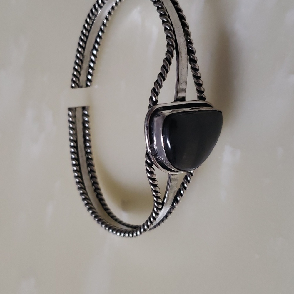 Hyperthene Gemstone dark brown adjustable silver 925 plated bracelet